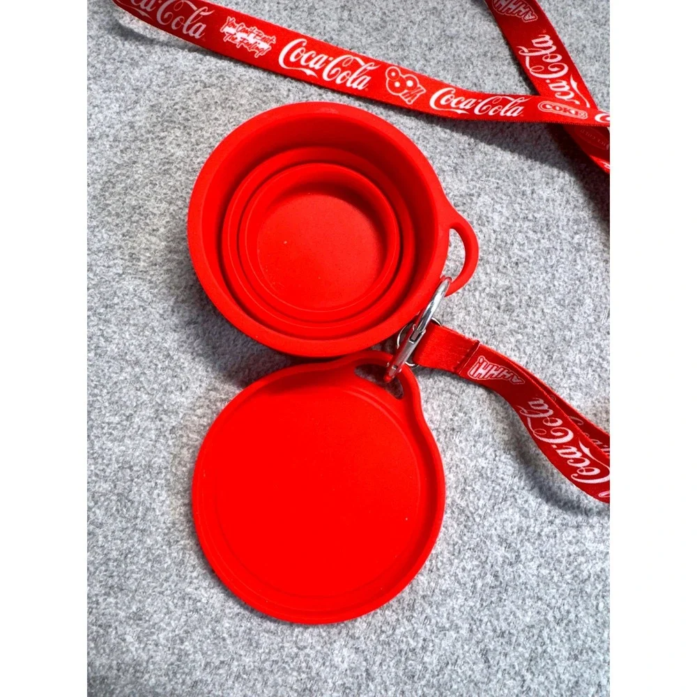 Coca-Cola Collapsible Travel Cup Unisex OS Red Silicone Lanyard Set Retro Gear